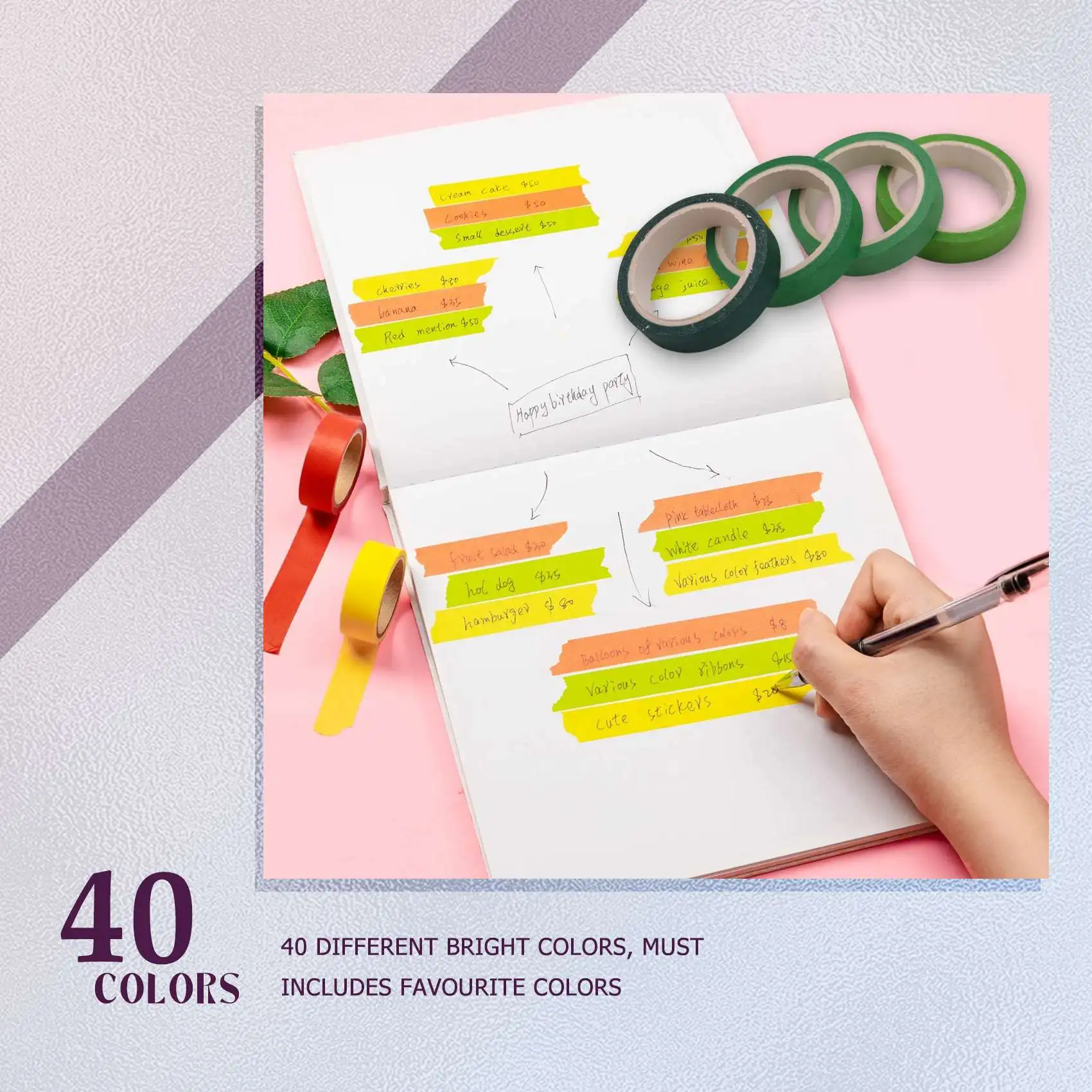 

Набор из 40 рулонов лент Васи, декоративные маскирующие ленты «сделай сам» для детей и подарков (смешанные)