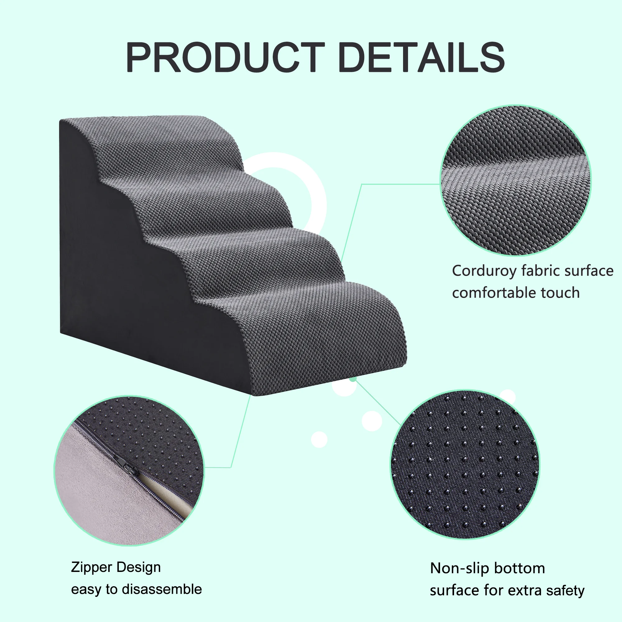 منحدر سلالم الكلاب المنحني للأسرة العالية 19.7 بوصة ارتفاع، خطوات للكلاب الصغيرة والقطط، سلالم الحيوانات الأليفة لتسلق السرير العالي، Gr