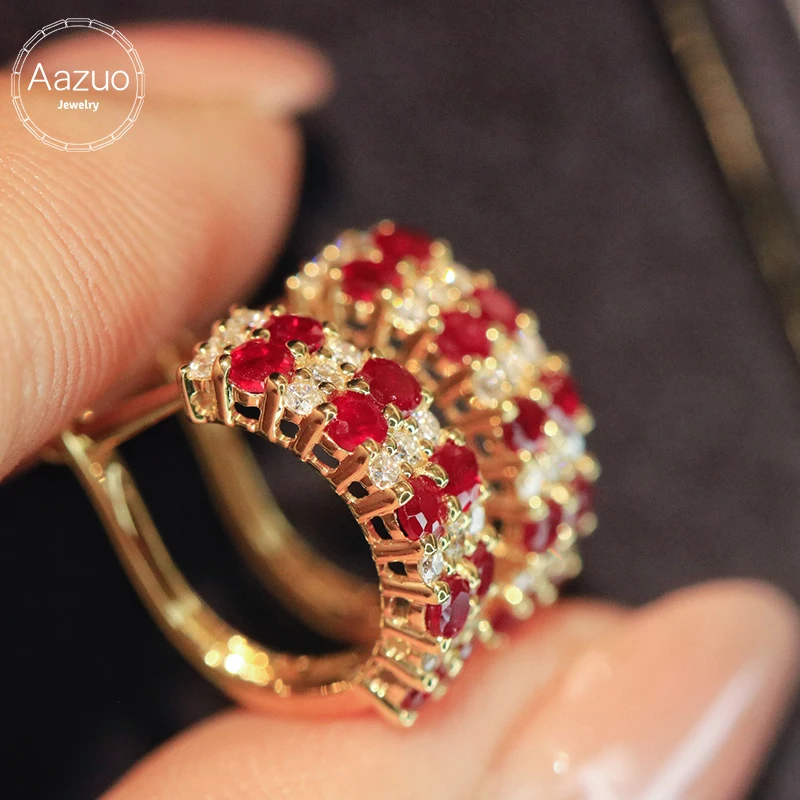 

Aazuo Fine Jewelry 18k Yellow Gold Natural Ruby Real Diamond Classic Tennis Hook Earring Gift For Girls & Woman Birthday Party