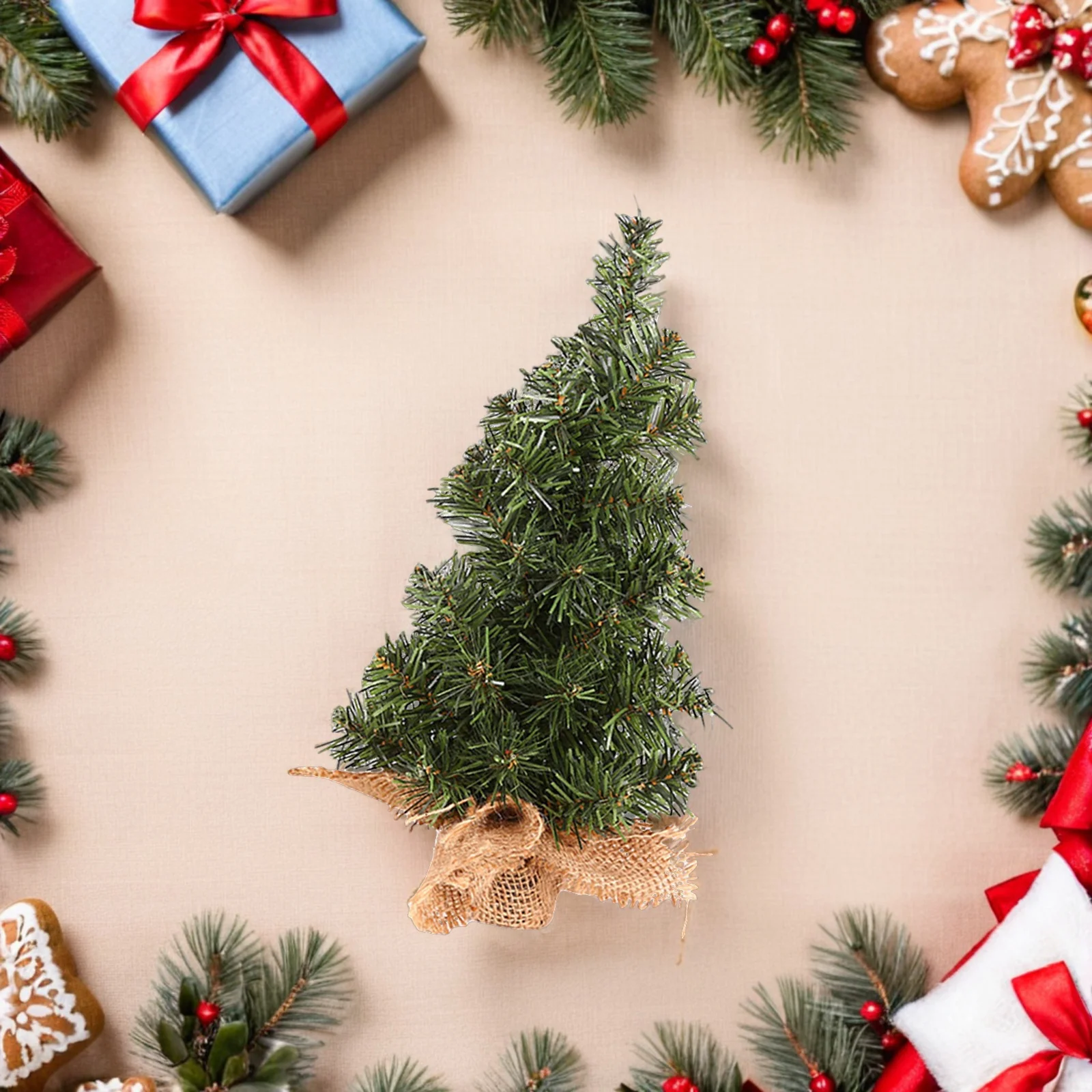 

6Pcs Mini Christmas Tree Realistic Artificial Pine Tree Burlap Base Tabletop Decor Indoor Kitchen Office Holiday Decorations