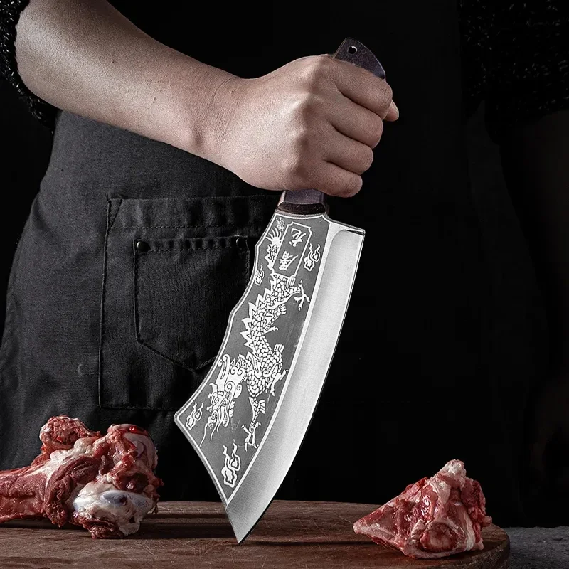 Forged Kitchen Chef Knife High Carbon Steel Meat Vegetable Slicing Knife Professional Butcher Chop Bone Cleaver Knife with Cover