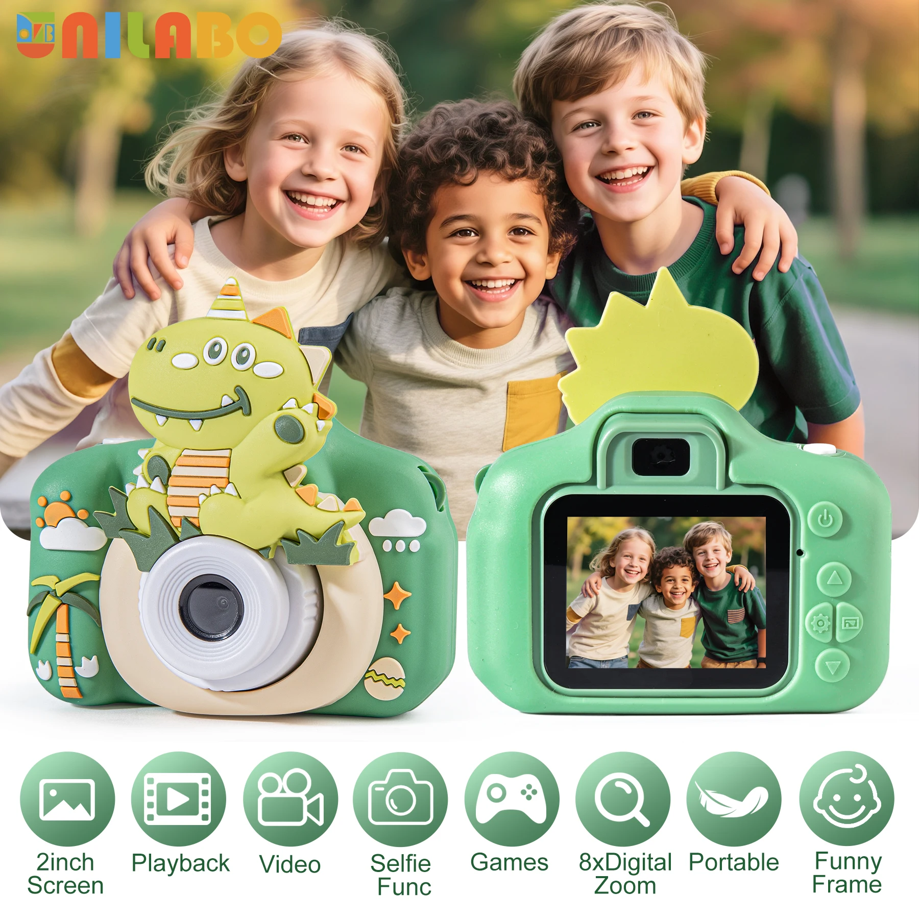 Ulepsz aparat do selfie dla dzieci, kamera wideo HD dla dzieci z miękkim pokrowcem z kreskówek, idealne prezenty festiwalowe z kartą SD 32 GB