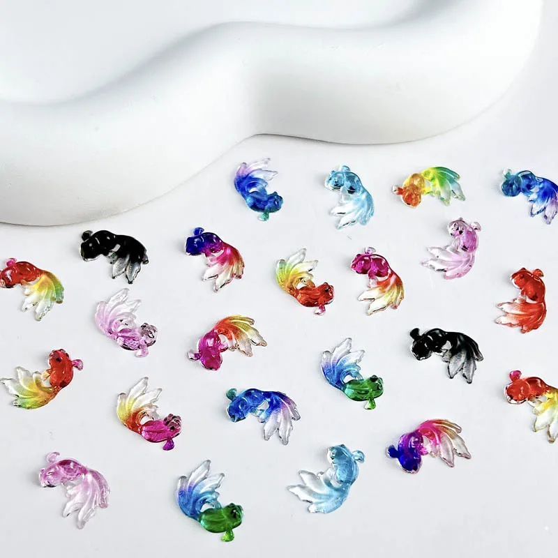 Breloques pour ongles en résine 3D, poisson rouge à dos plat, accessoires de décoration pour Nail Art, artisanat de manucure à faire soi-même, 50 pièces