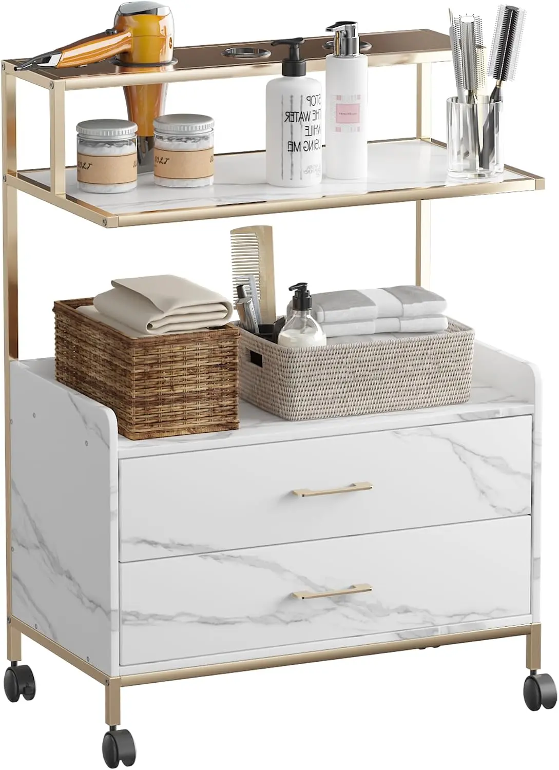 Marble Gold Barber Cart Salon Rolling Trolley Lockable Wheels