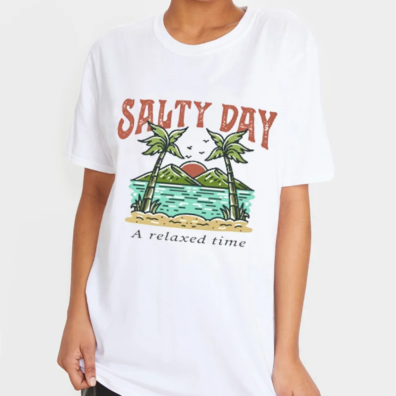 Salty Day Cotton Material Retro  Cute T Shirts O-neck Casual Summer Woman Tshirts  Fashion Streetwear Kawaii Clothes