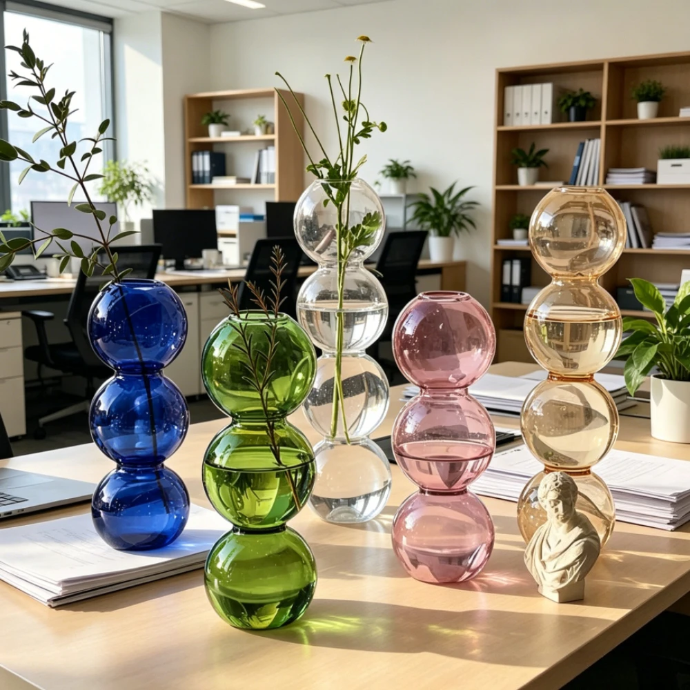 Creative Glass Bubble Vase Hydroponic Flower Pot Funny Spherical Flower Vase Modern Flower Arrangement Living Room Decor