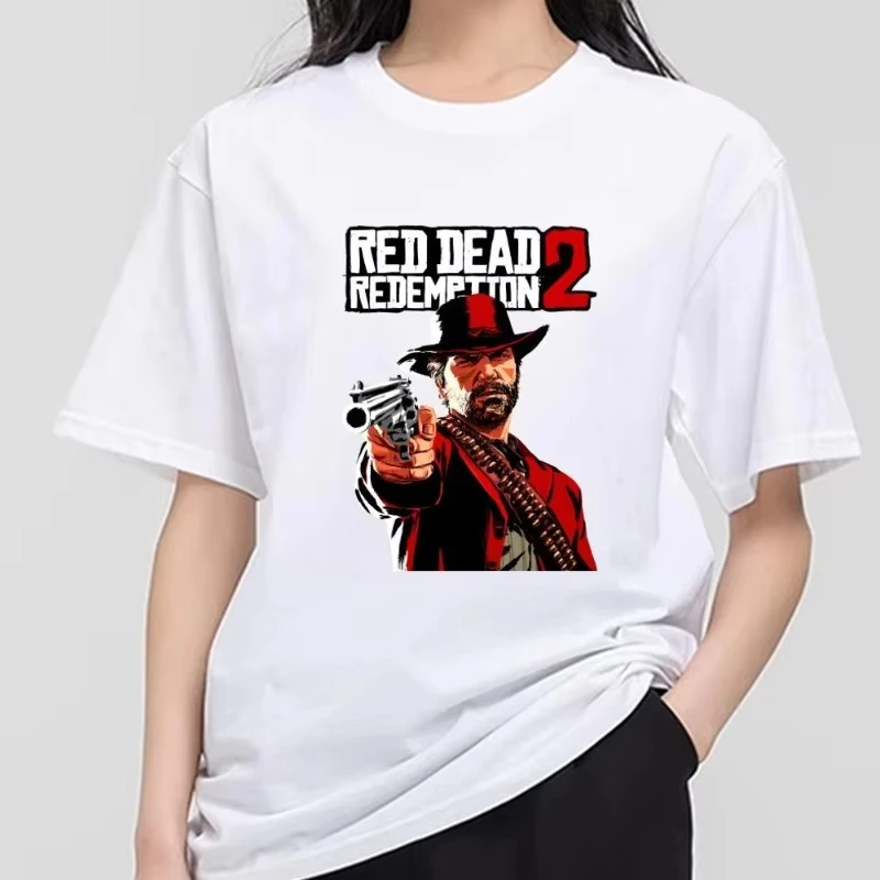 تي شيرت رجالي Red Dead Redemption 2 مطبوع صيفي للزوجين بأكمام قصيرة، 100% قطن، للجنسين نمط هاراجوكو كاجوال