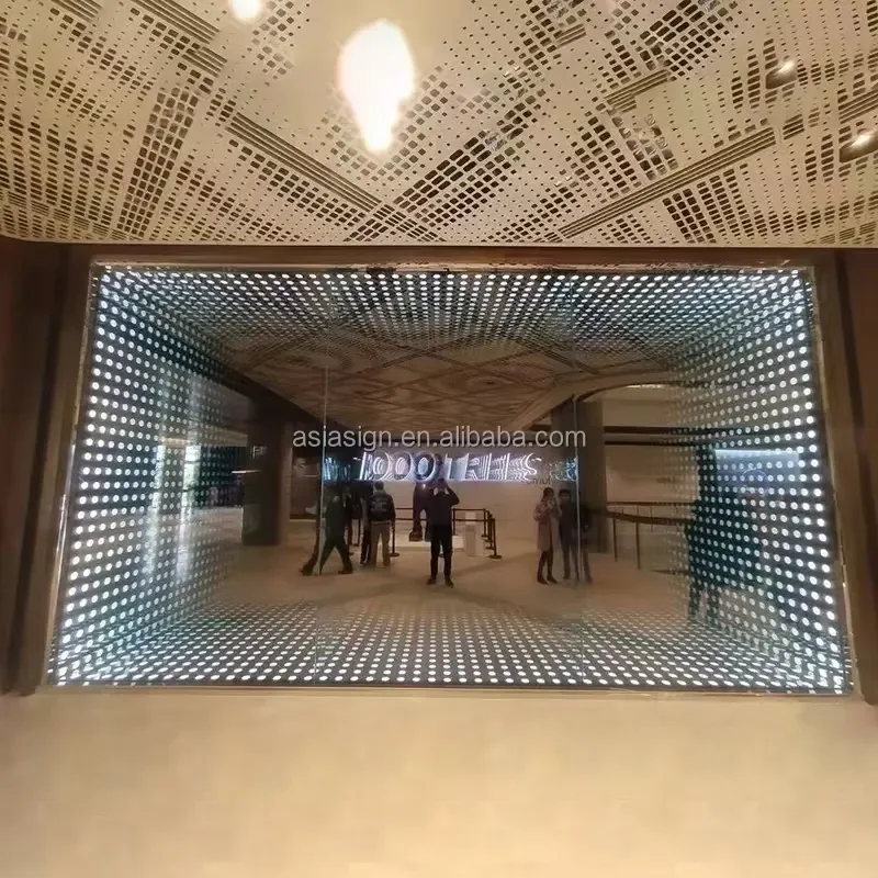 Custom Wall Mount Infinity Abyss Mirror LED Light Mirror Custom Brand Name Clothing Store Background Mirror