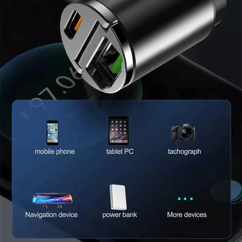 Mini cargador de coche con anillo de tracción, 100W PD30W QC3.0, carga rápida, adaptador de cargador de teléfono USB C para iPhone, Xiaomi, Samsung, Huawei