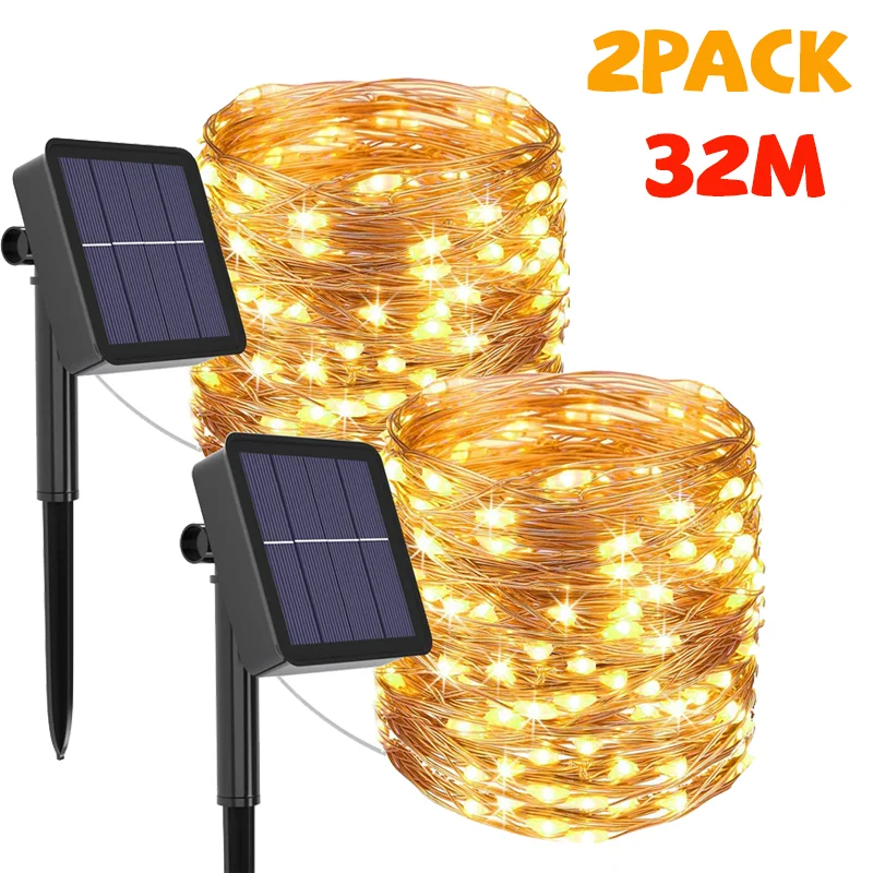 32m/22m/11m/7m Solar LED Light Outdoor Festoon Lamp Garden Fairy Light String Waterproof Christmas Garland Yard Decoration Light