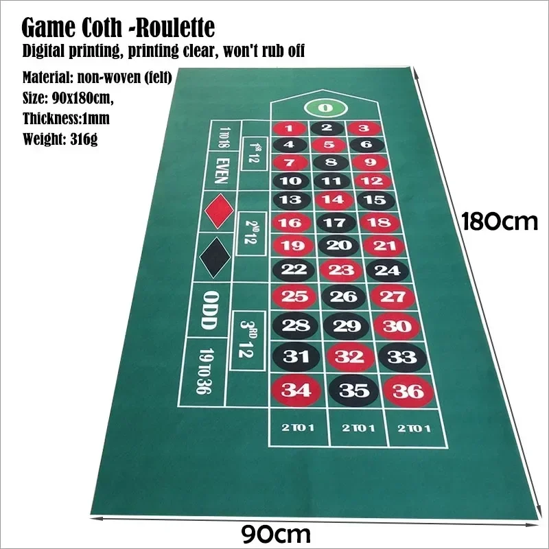 180x90cm Texas Hold 'em Poker Baccarat Blackjack Roulette Multiple Games Non-woven Table Mat Entertainment Accessories