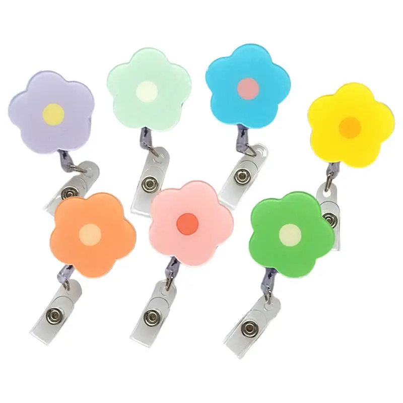 

Nursing Badge Clip Flower Design ID Badge Holders Retractable Badge Reels For Nurses Badge Clip Card Holders With Clip 7 Pcs