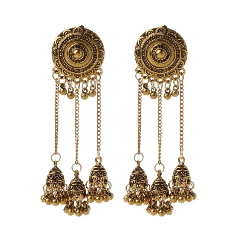 Indian Jhumka Bohemian Tassel Dangle Ethnic Gypsy Earrings for Theme Party Dropship