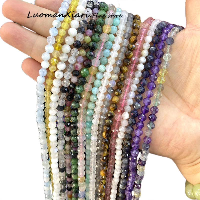 6MM Natural Gem Stone Faceted Aquamarine Amethyst Garnet Loose Round Spacer Beads for Jewelry Making Diy Bracelets Accessories