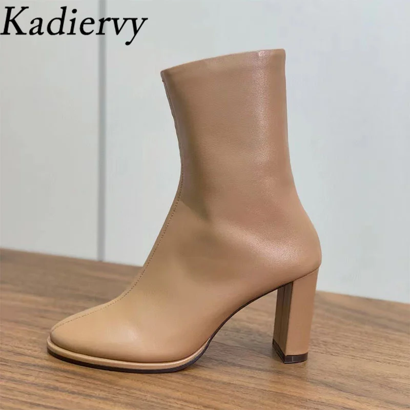 

Lluxury Quality High Heels Ankle Boots Women Genuine Leather Runway Shoes For Women Chunky Heels Short Boots Woman Botas Mujer