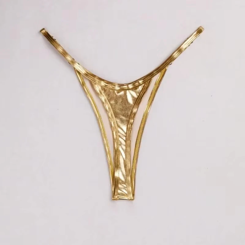 Women Adjustable Strap Thong Lady Briefs Panties G-string Glossy Triangle Shape Solid Color Elastic Mid Waist Ladies Underpants