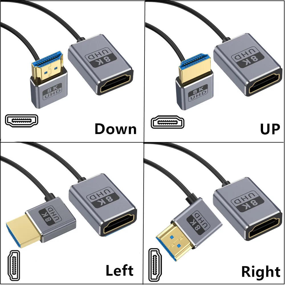 كابل تمديد HDMI بزاوية قائمة 8K بطول 1 قدم، كابل HDMI M إلى F رفيع للغاية بزاوية 90 درجة (4 جيجابت في الثانية، 8 كيلو @ 60 هرتز، 4 كيلو @ 240 هرتز) يدعم H الديناميكي #2