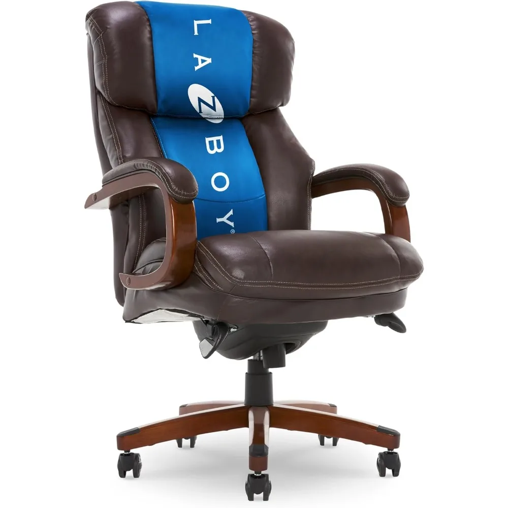 

La-Z-Boy Fairmont Большое и высокое офисное кресло для руководителя с подушками из пены с эффектом памяти, высокой спинкой, подлокотниками из цельного дерева и основанием, склеенное