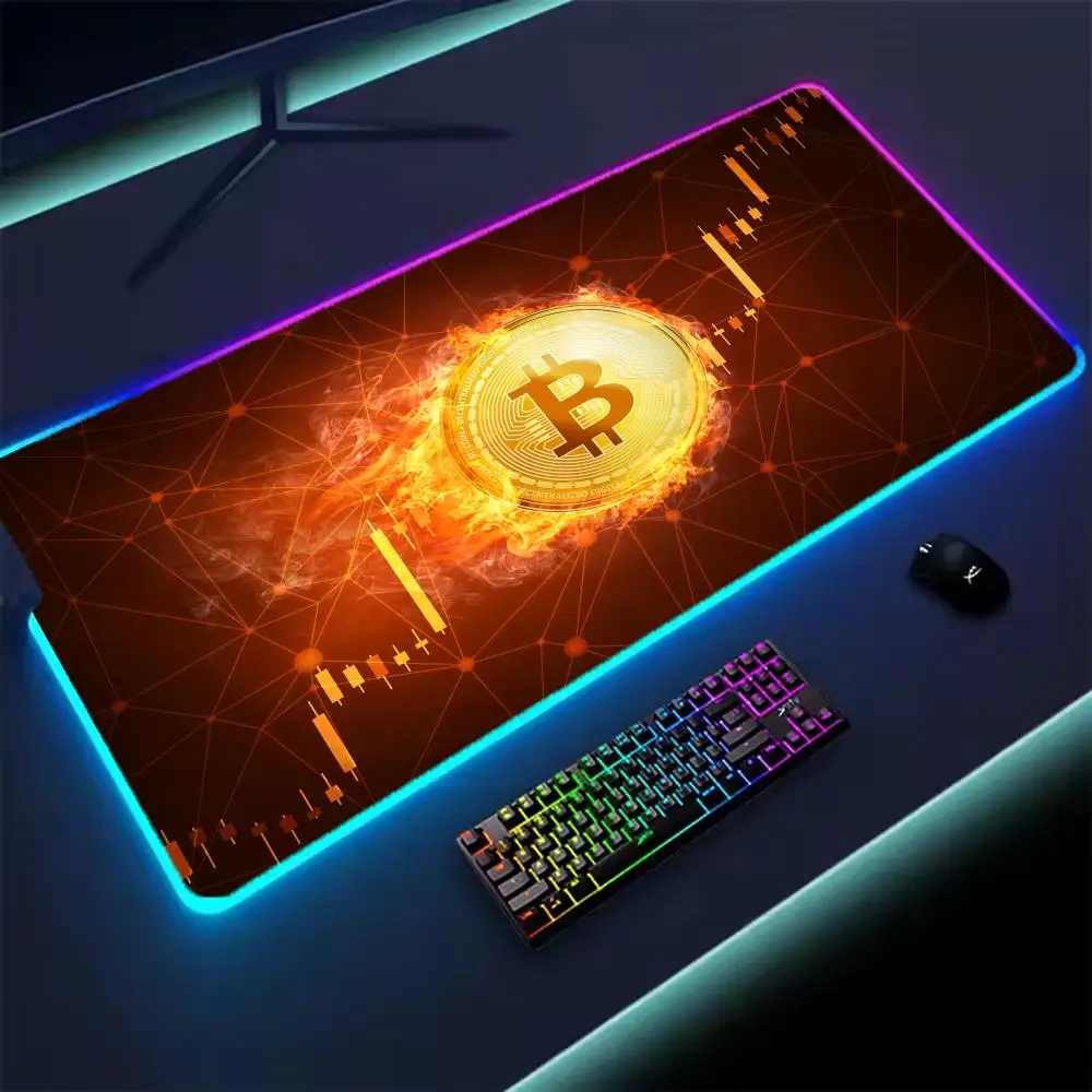 Non-slip Rubber RGB Bitcoin Mouse Pad Large Carpet Backlit Table Mat Mousepad HD Gaming Laptops Accessories Computer Cabinet Mat