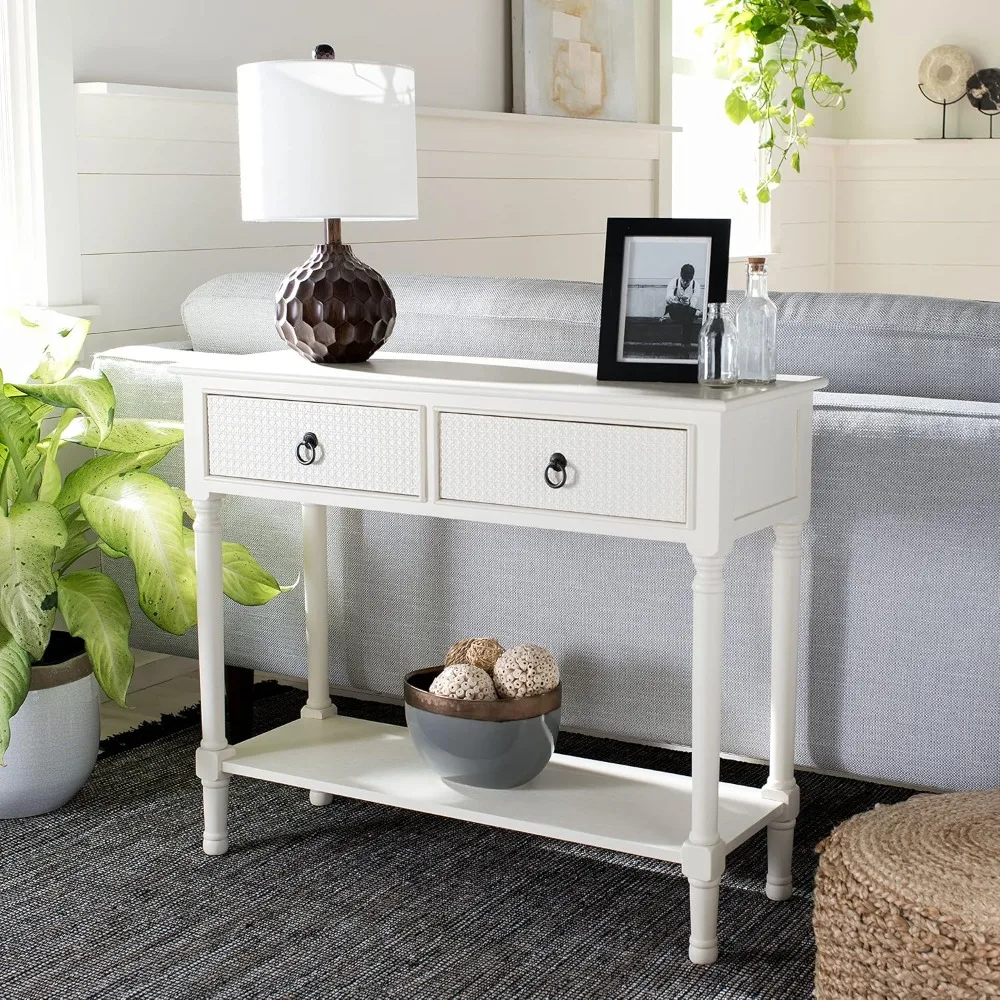 Haines White Console Table with 2 Drawers and Bottom Shelf for Entryway Living Room