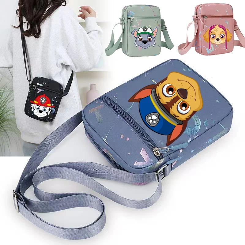 Paw Patrols Chase Skye Umhängetasche für Jungen und Mädchen, Cartoon-Motiv, verstellbar, mehrere Fächer, Handytasche, lässige Umhängetasche