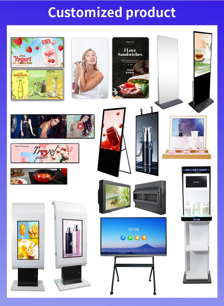 Custom 32 43 49 55 65 Inch Indoor Portable Digital Signage 2K/4K LCD DigItal Poster Advertising Player