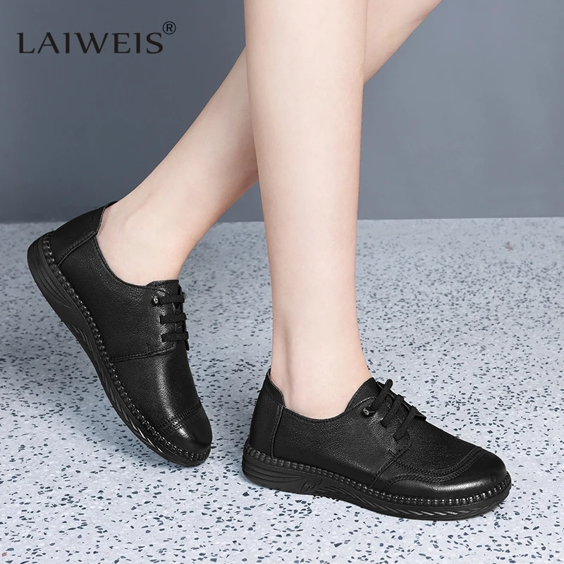 

LAIWEIS Luxury designer Moccasins womens spring genuine leather flats Brand shoes for woman casual sneakers platform flats