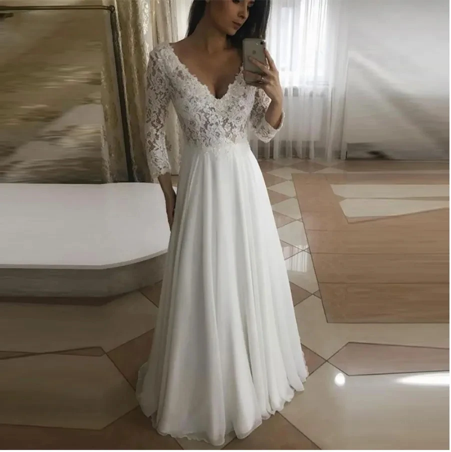 

Elegant A line wedding dress Vestido De Festa dress De Soiree dress for wedding party brides is 3/4 sleeve formal dress custom