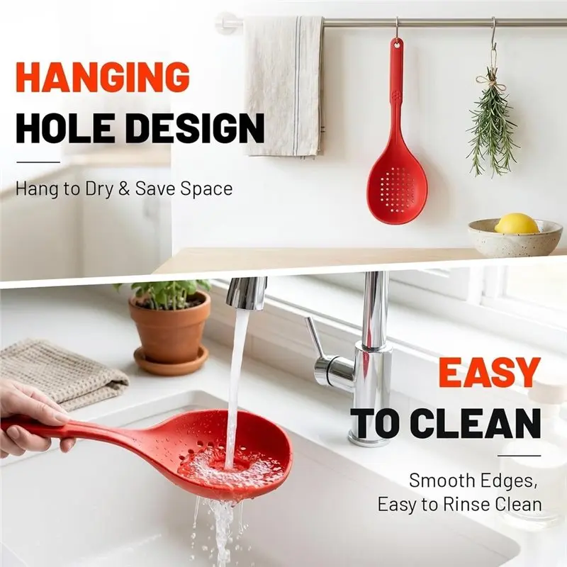 ABZV-Large Non Stick Silicone Slotted Spoon BPA Free Versatile Ladle Strainer Skimmer Macaroni Fusilli Pasta Strainer