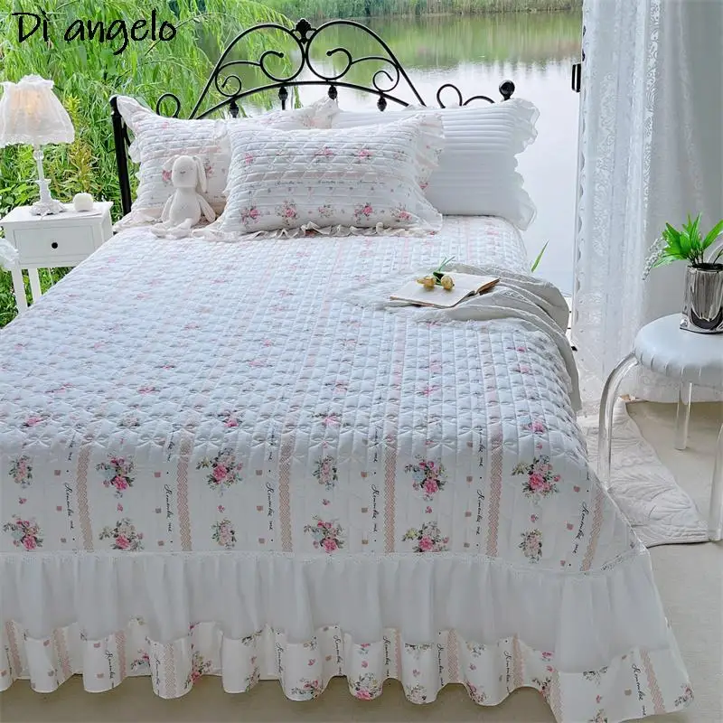 Cotton Quilted Bedspread, Floral Wrap Around, Ruffle Lace, Bed Skirt, Sheet, Pillowcase, European Style, New Style, 270x250cm