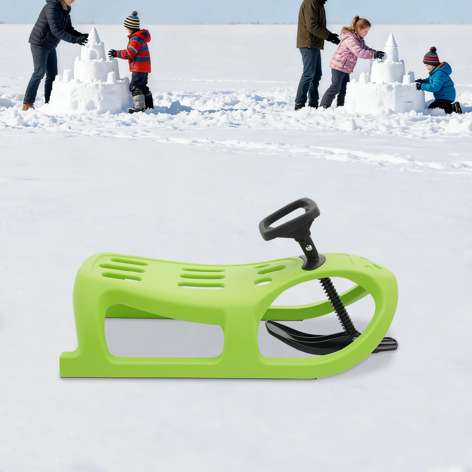 Snow Sled 100kg Load-bearing Capacity Single Rider Winter Sleigh Outdoor Snow Sled for Toddlers & Kids
