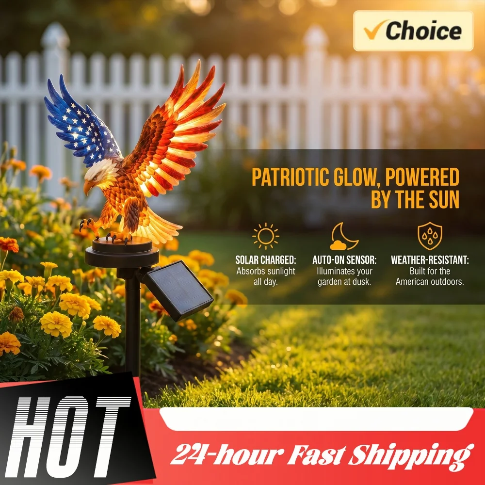 Eagle Solar Lights Waterproof Decorative American Bald Eagle Solar Garden Lights 4th of July Decorations for Yard Patio Lawn
