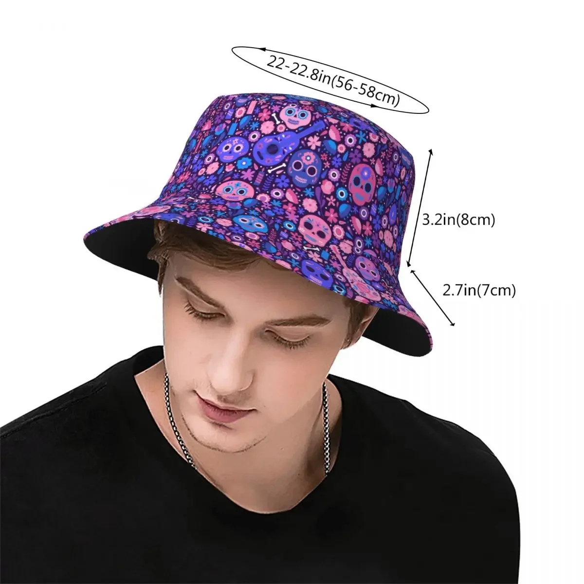 Custom Day Of The Dead Bucket Hats For Women Men Printed Mexican Sugar Skull Summer Beach Sun Mexican Sugar Skull Fisherman Cap