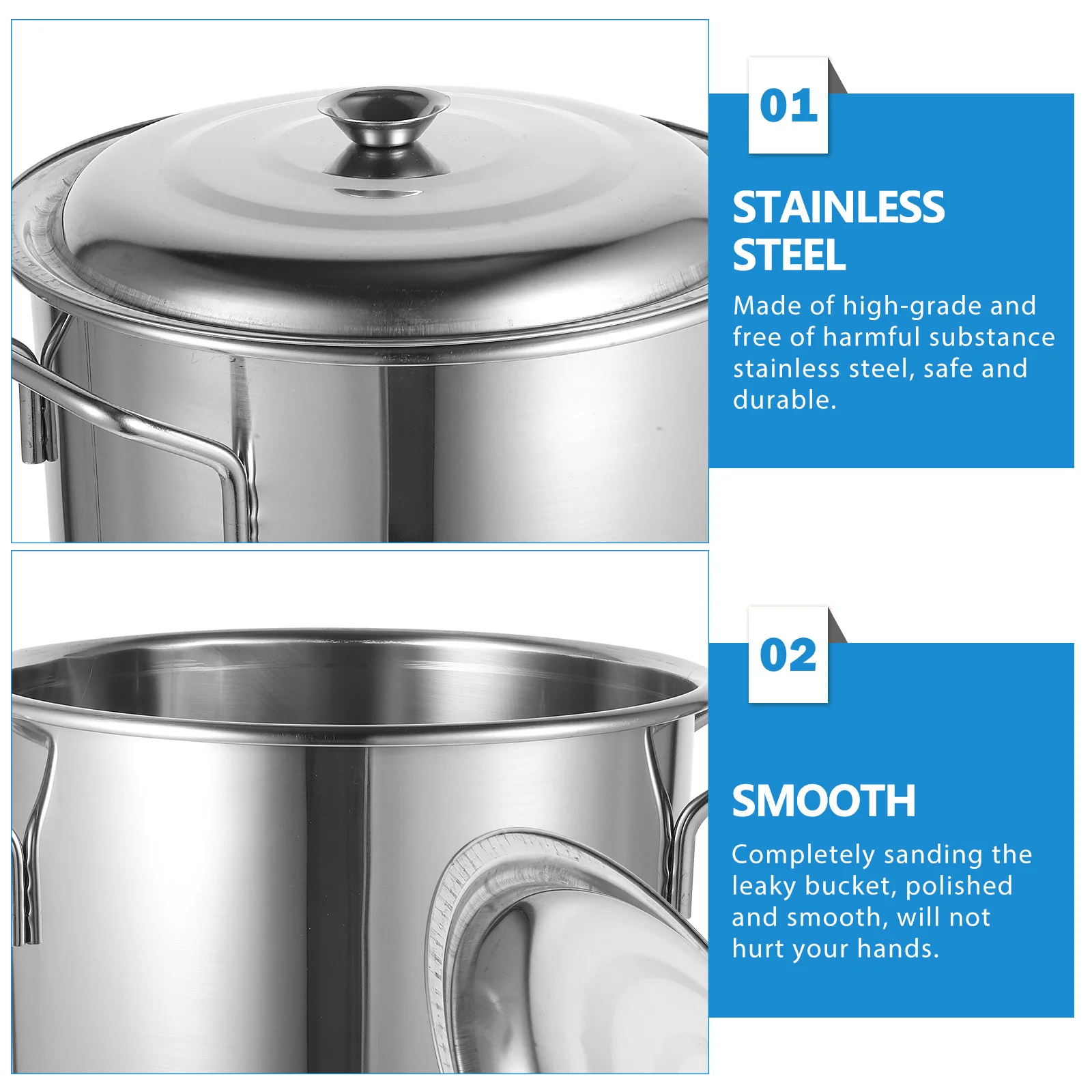 وعاء حساء فاخر من الفولاذ المقاوم للصدأ مع غطاء، وعاء كبير للطهي بالأرز والمرق، سميك 22 سم، وعاء مطبخ متعدد الأغراض #5