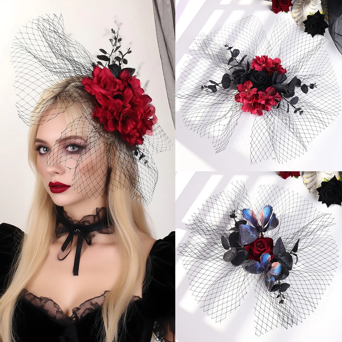 Handgemachte Blumen Schmetterling Haarklammern für Frauen Halloween Barock Haarspangen Party Haarschmuck