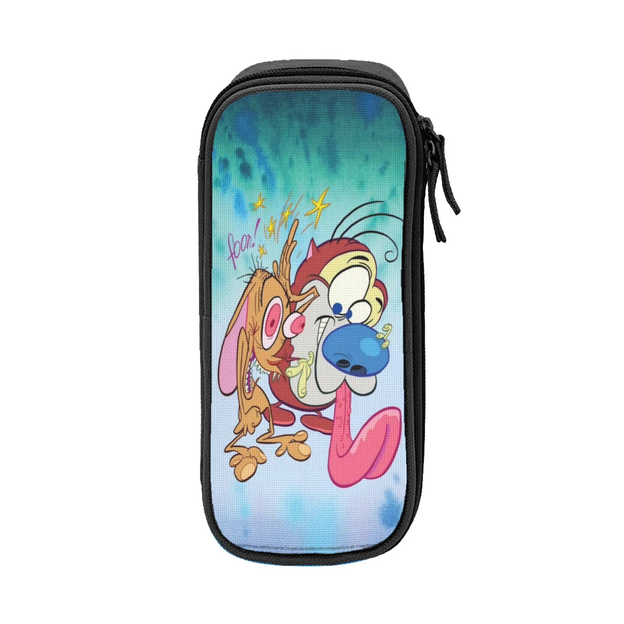 Large Capacity Pencil Case  Duo Rucksack Ren & Stimpy  School Supplies  Double Layer Pen Case Girl Makeup Bags Perfect Gifts