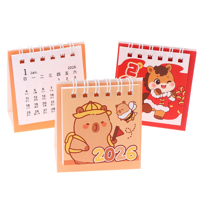 2026 لطيف كابيبارا الحصان تقويم مكتبي صغير محمول لفائف التقويم الكتب بناتي القلب إدارة الوقت مكتب الزينة #6