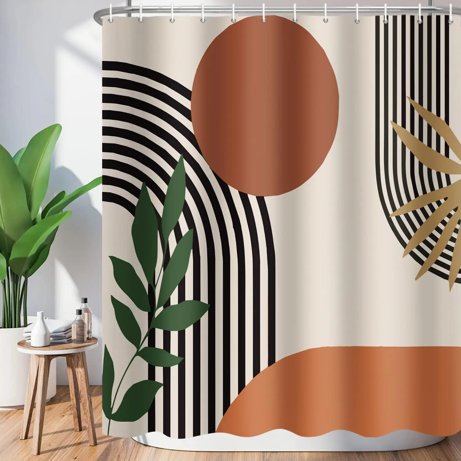

ChloropLastid Boho Shower Curtain for Bathroom Mid Century Modern Bohemian Abstract Geometric Fabric Waterproof Shower Curtains
