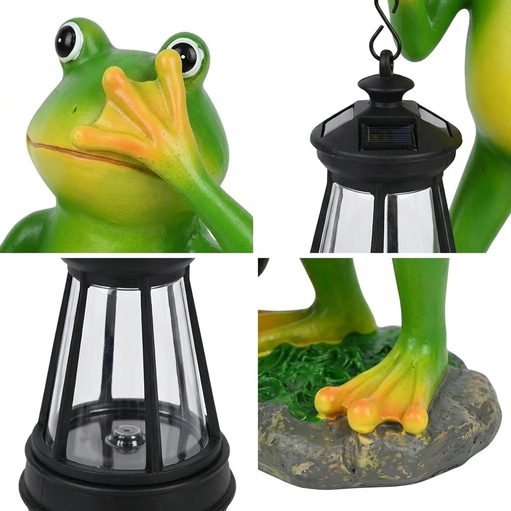 Frog Shaped Solar Lantern Outdoor Garden Decor Resin Statue for Lawn Patio Yard Night Illumination Solar Charged