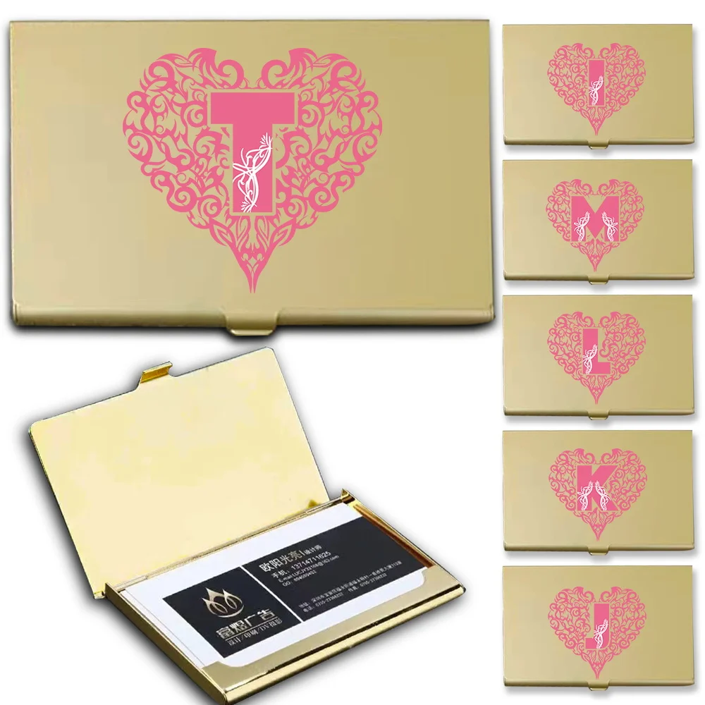 Portable Office Business Card Storage Box Metal Visiting Card Case Business Card Protective Cover Container Love Letter Pattern