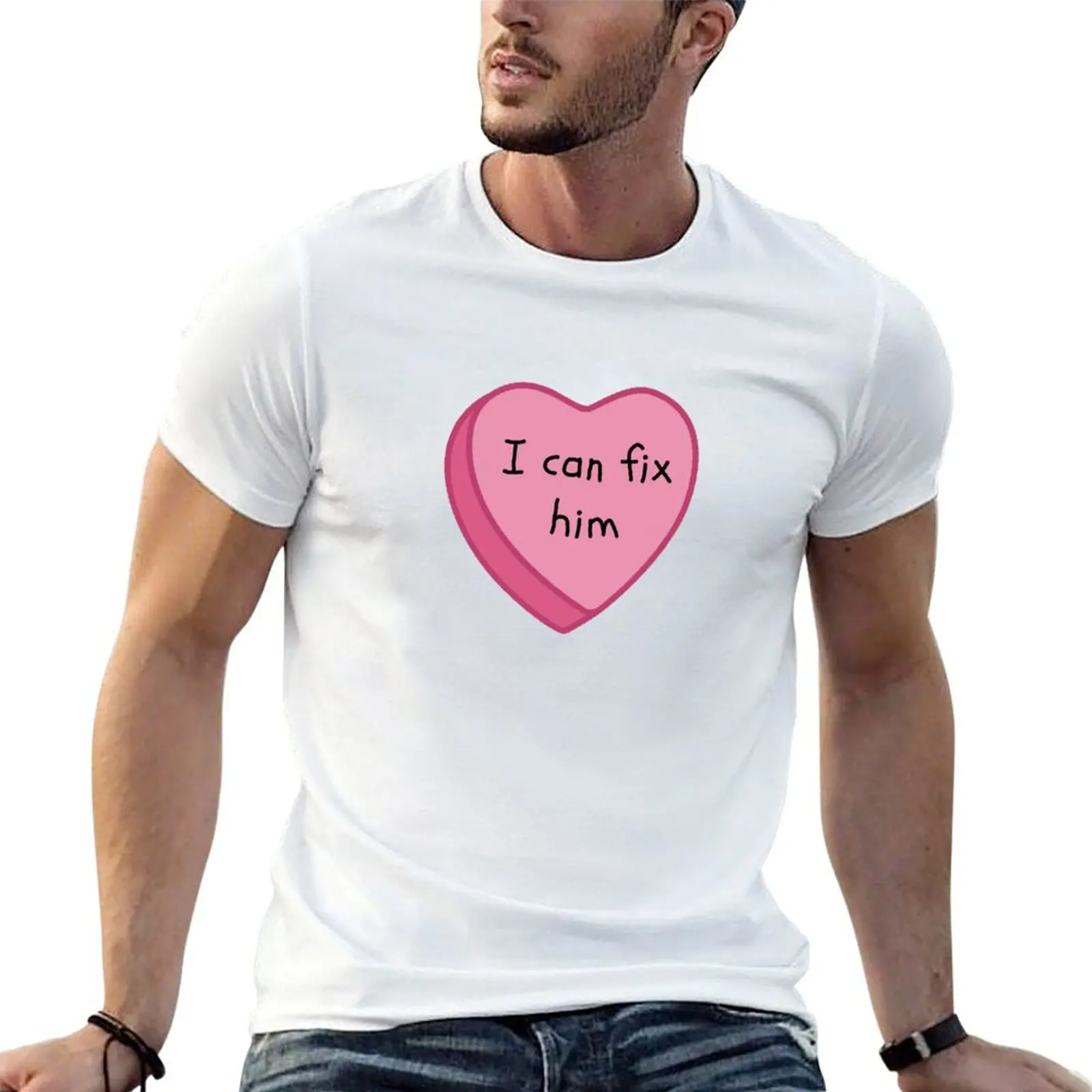 I Can Fix Him Pink Conversation Candy Heart T-Shirt Lightweight Running T-Shirt