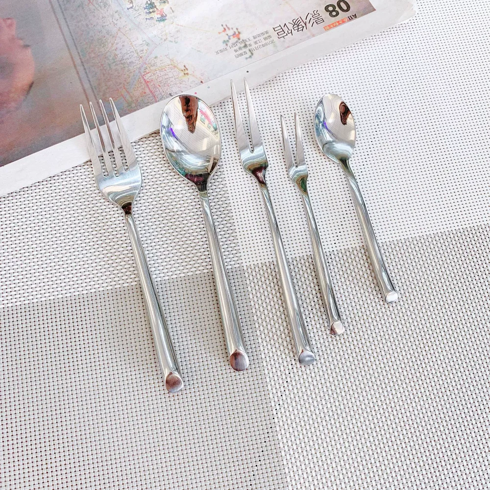 

3Pcs/set Sliver Tableware Stainless steel 304 Cutlery Mirror Solid Color Handle Fork Spoon Western Dinner Set Sliverware