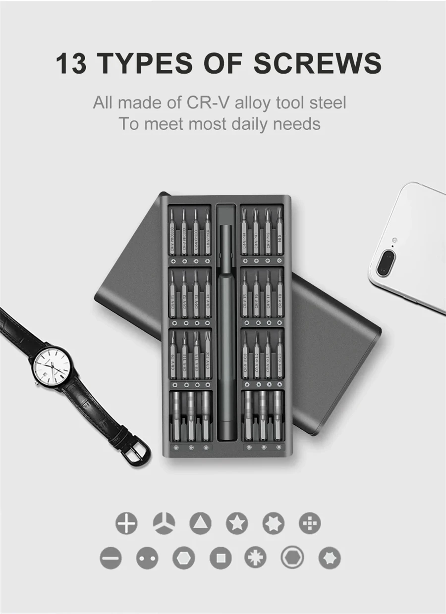 63-in-1-Präzisions-Schraubendreher-Set, Phillips-Torx, magnetischer Schraubendreher-Bit, professionelles Reparatur-Werkzeug-Set für iPhone-Uhr, Kamera – Detail 2