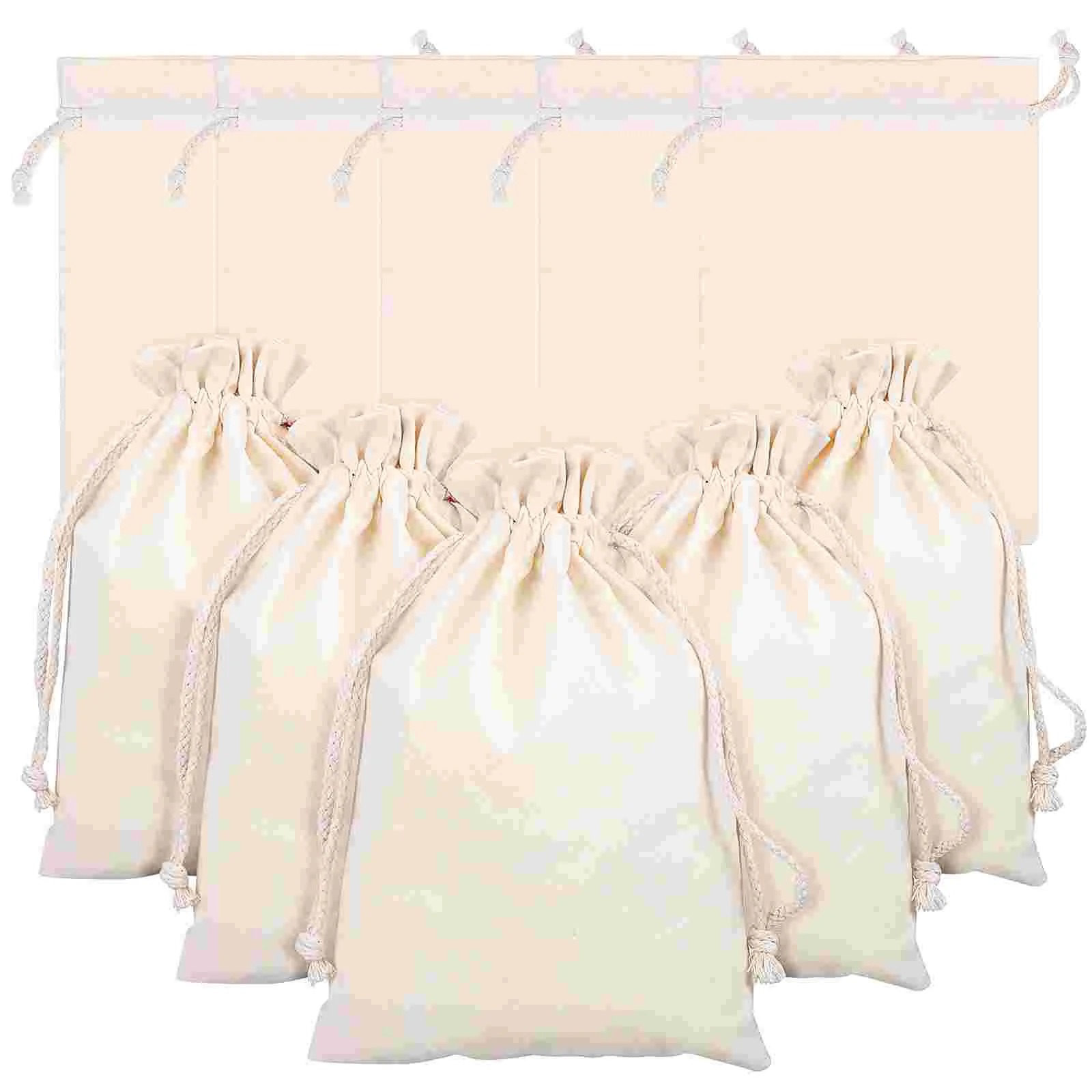 10 Pcs Blank Cotton Drawstring Pockets Small Mesh Bags Travel Tote Large Folding Shopping