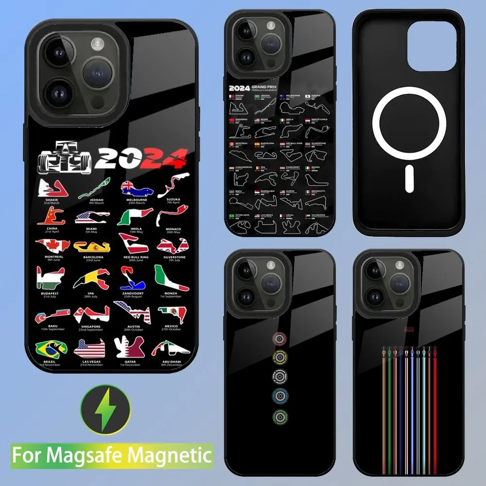 F1 Race Tracks Circuits 2024 Phone Case Magnetic for iPhone 15 16 14 13 Pro Max 11 12 Mini Magsafe Wireless Charging Cover