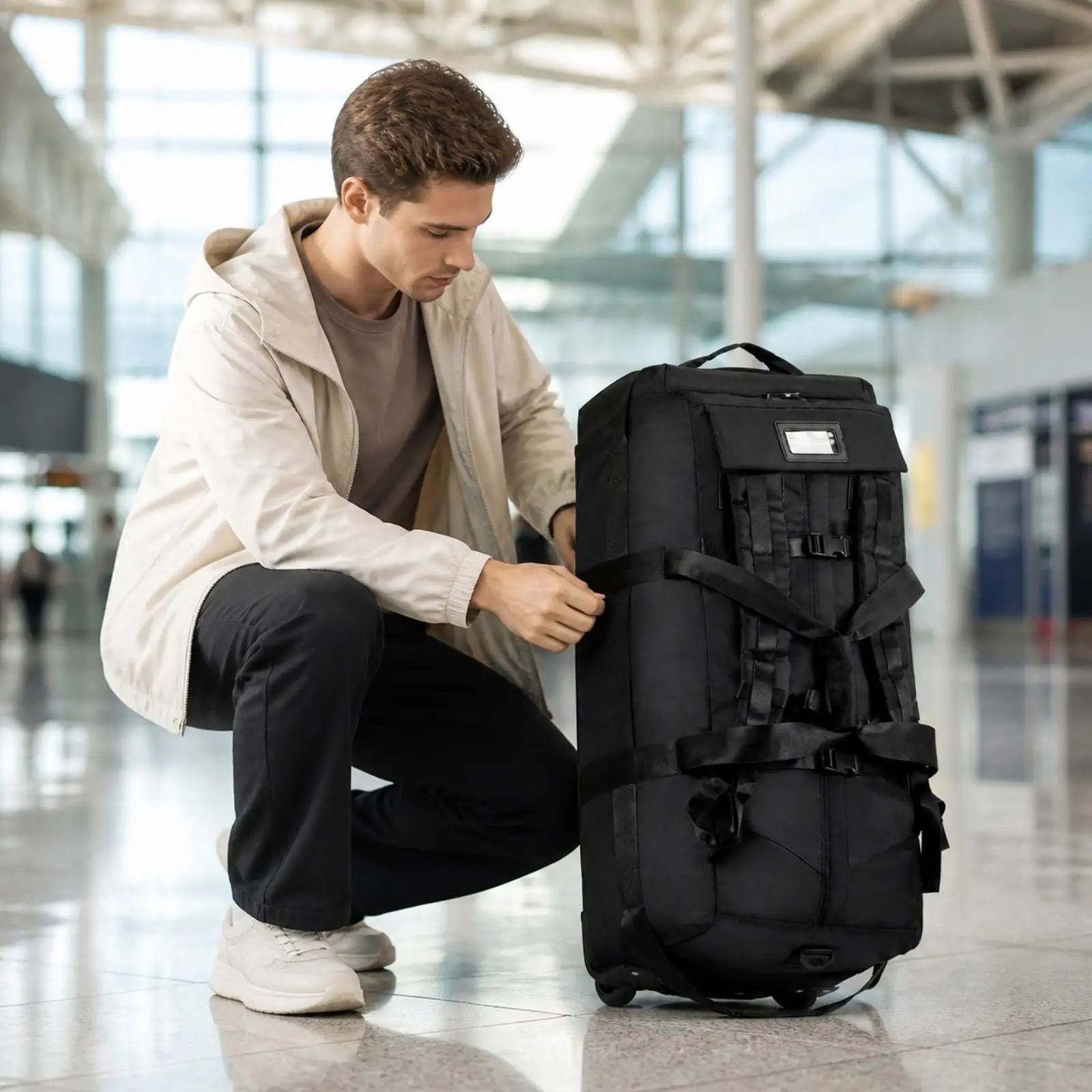 Unisex Travel Rucksack Oxford Cloth Rolling Backpack with Wheels for Carry on Luggage