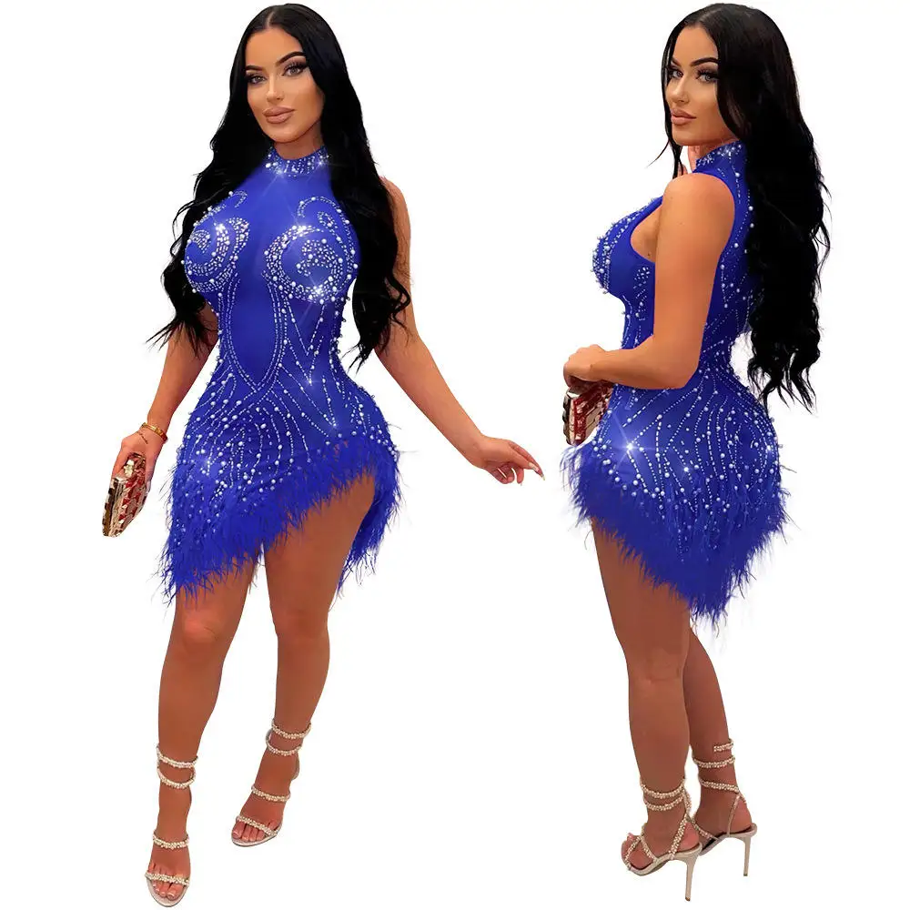 Sexy Faionable Me Frisado Pena Dr Feminino Regular Sve Midi Cintura Dr Temporada de Verão Longo Sve redondo Ne Dr