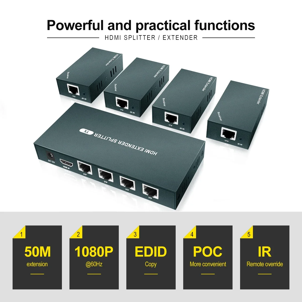 4K X 2K HDMI-compatible/USB KVM Switch Splitter 1X4 HDMI Extender 60m 1 to 4 over cat5e,cat6  RJ45 output Full HD1080p