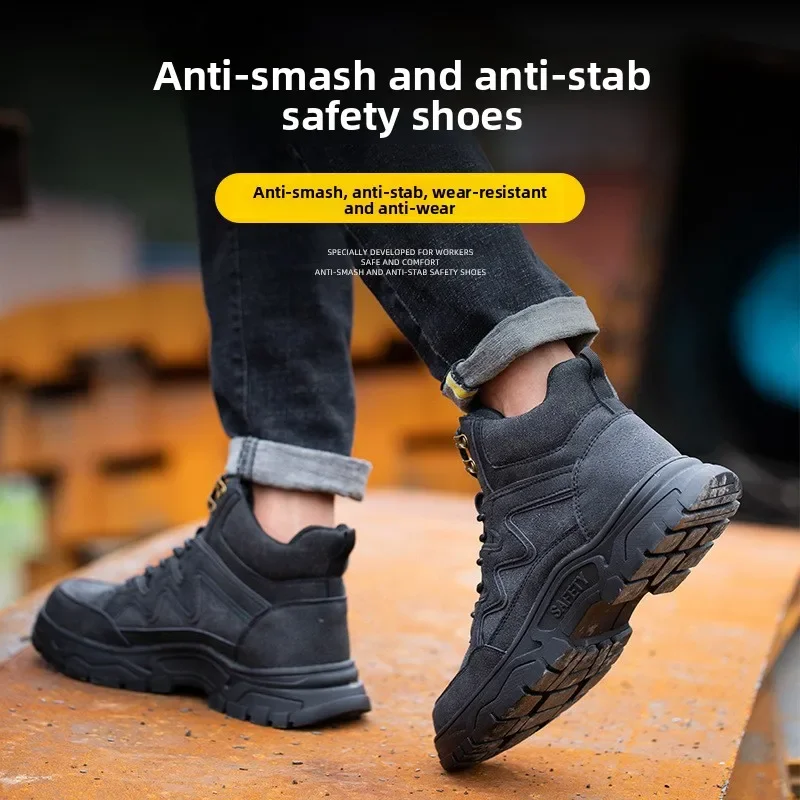 DurableNew Labor Insurance Shoes Men's Smash-proof And Puncture-proof Steel Bag Head Winter Velvet Warm Knight Boots