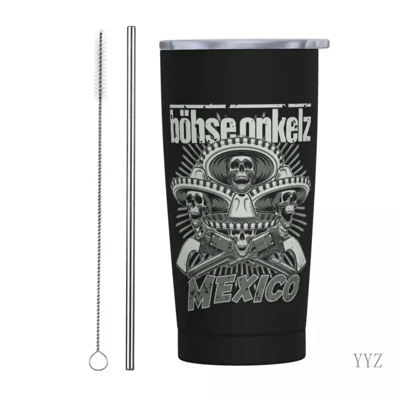 20oz Bosse Onkelz skull insulated tumbler with straws rock music stainless steel thermal mug outdoor travel hot cold drinks Cup